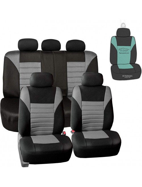 FH Group Automotive Car Seat Covers Full Set Gray and Black Seat Covers