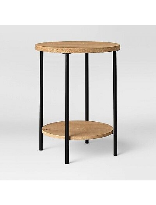 Natural Wood and Metal Round End Table  - Room Essentials